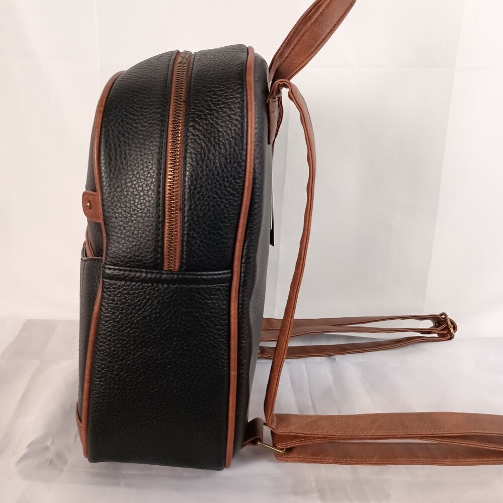 White Mountain Vegan Leather Backpack Black Brown Trim Cruelty Free NWT - Picture 13 of 15